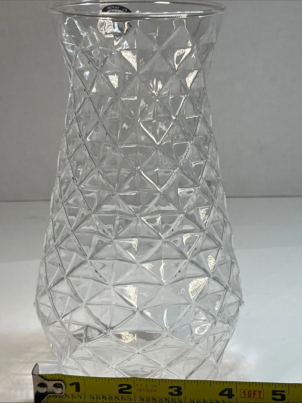 El Yapimi Vase Clear Geometric Crystal-Cut Glass Textured Vase